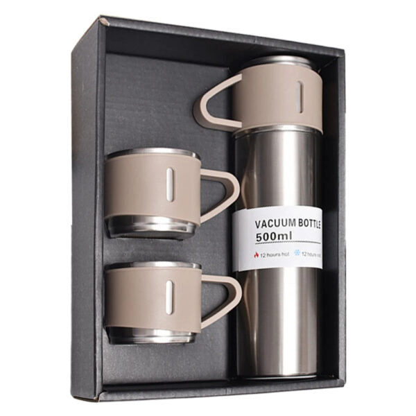 طقم ترمس حراري 500 مل مع 3 أكواب ستانلس ستيل - Ensemble Thermos 500ml avec 3 Tasses Thermiques en Acier Inoxydable