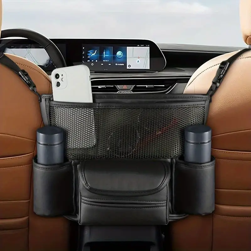 حقيبة تخزين مركزية فاخرة من جلد النابا لمقعد السيارة - Sac de Rangement Central en Cuir Nappa pour Siège Auto