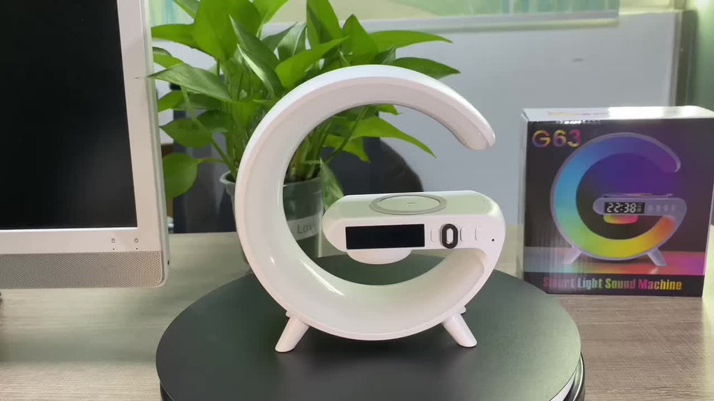 راديو ساعة ذكي G63 مع شحن لاسلكي، بلوتوث ومكبر صوت RGB - أبيض - Réveil Intelligent G63 Bluetooth | Charge Sans Fil 15W | Haut-Parleur RGB - Blanc