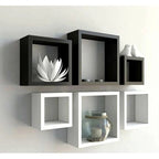 3 رفوف جدارية مربعة خشب MDF للديكور - أبيض/أسود - Lot de 3 Étagères Murales Carrées en Bois MDF - Décoration Moderne