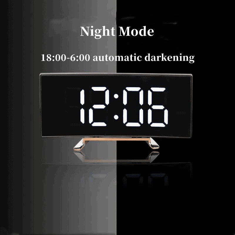 ساعة منبه رقمية LED عصرية DT-6507 - شاشة مرآة منحنية - Horloge Réveil Numérique LED DT-6507 - Écran Miroir Incurvé