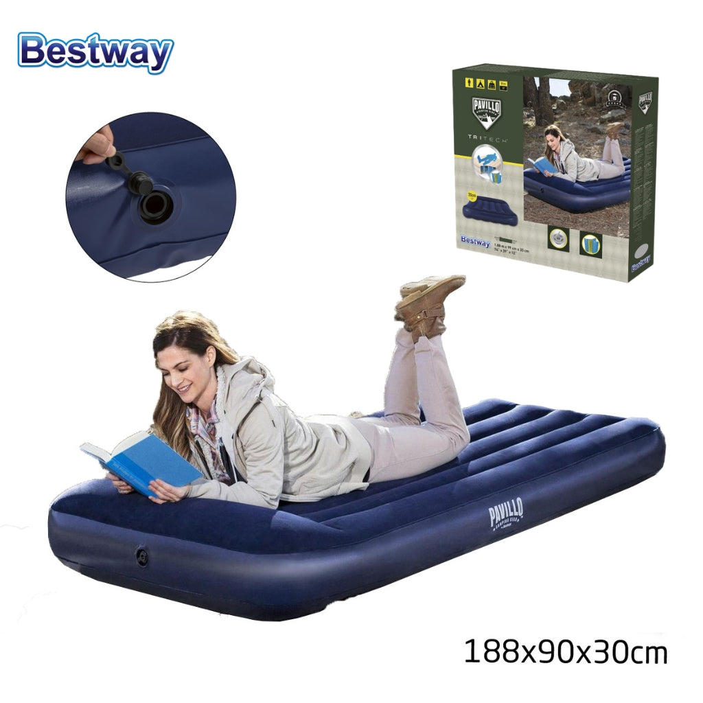 سرير هوائي بافيليو مفرد مع وسادة مدمجة 188x99x30 سم Bestway #67680 - Pavillo Matelas Gonflable Individuel avec Oreiller Intégré 188x99x30 cm Bestway #67680