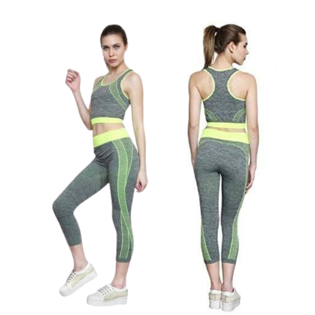 طقم رياضي مرن قطعتين: حمالة صدر وبنطال لياقة - Tenue de sport Extensible 2 Pcs Soutien-Gorge et Pantalon de Fitness