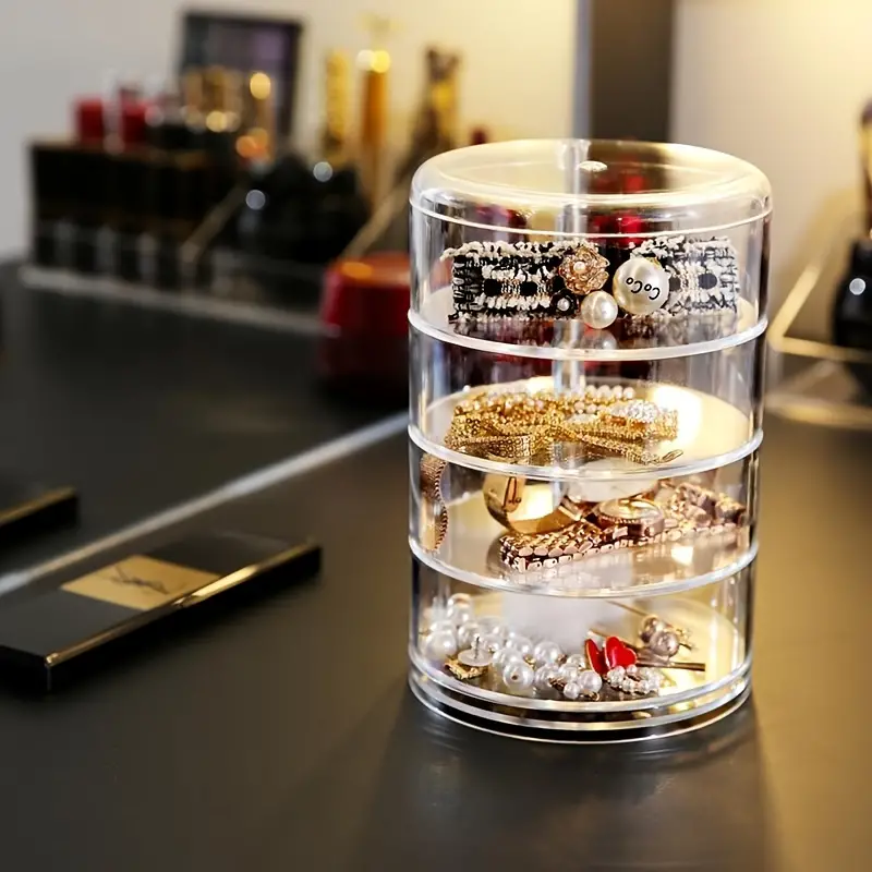 منظم مجوهرات دوار 360° كريستال أكريليك مع قفل - Organisateur de Bijoux Rotatif 360° en Cristal Acrylique avec Serrure