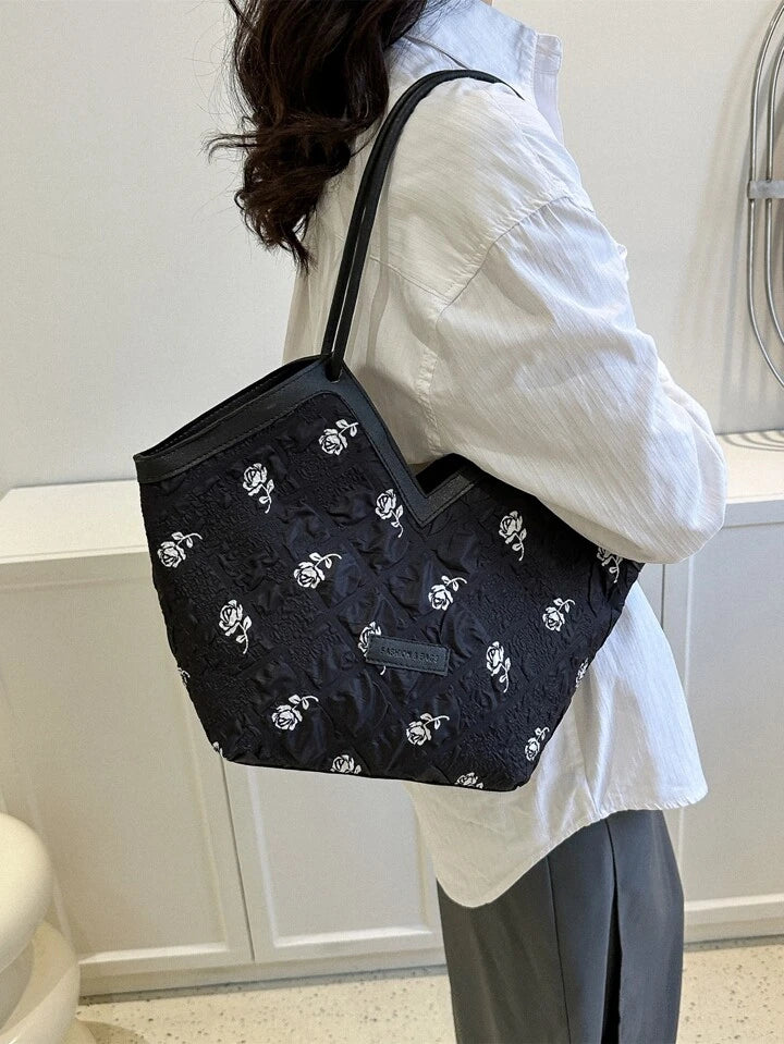 حقيبة يد نسائية من التويد بنقشة زهور | Quickdz Shop - Sac à main femme en tweed motif floral | Quickdz Shop