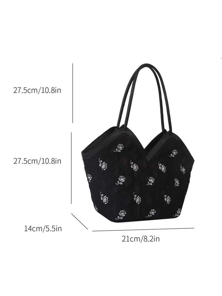 حقيبة يد نسائية من التويد بنقشة زهور | Quickdz Shop - Sac à main femme en tweed motif floral | Quickdz Shop