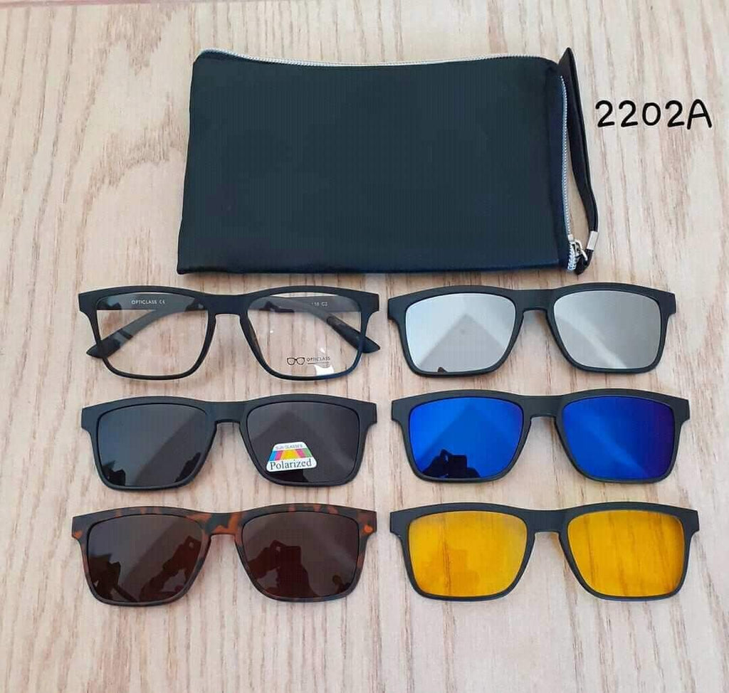 نظارة 6 في 1 متعددة الاستخدامات: طبية، شمسية وليلية (موديل 2202A) - Lunettes Polyvalentes 6-en-1 : Optique, Soleil & Nuit (Modèle 2202A)