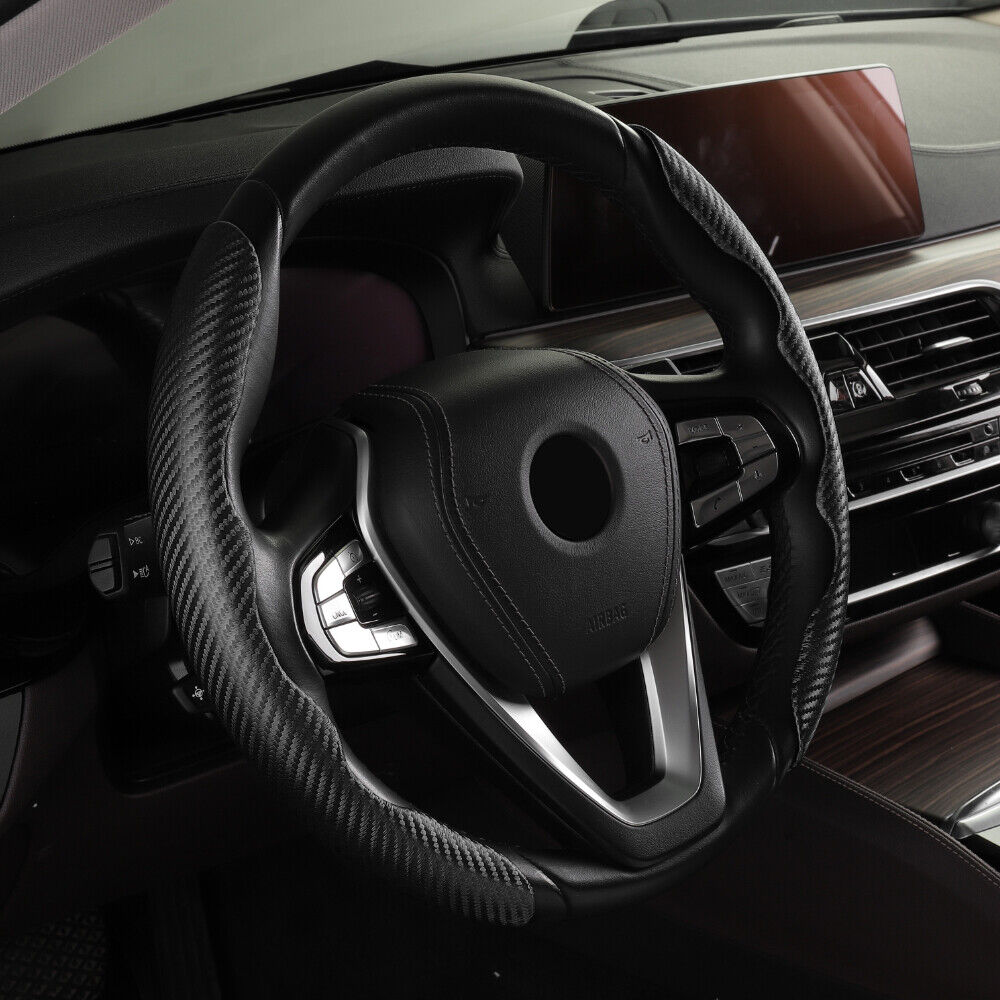 2 Pcs Housse de Volant Voiture antidérapant Noir carbon