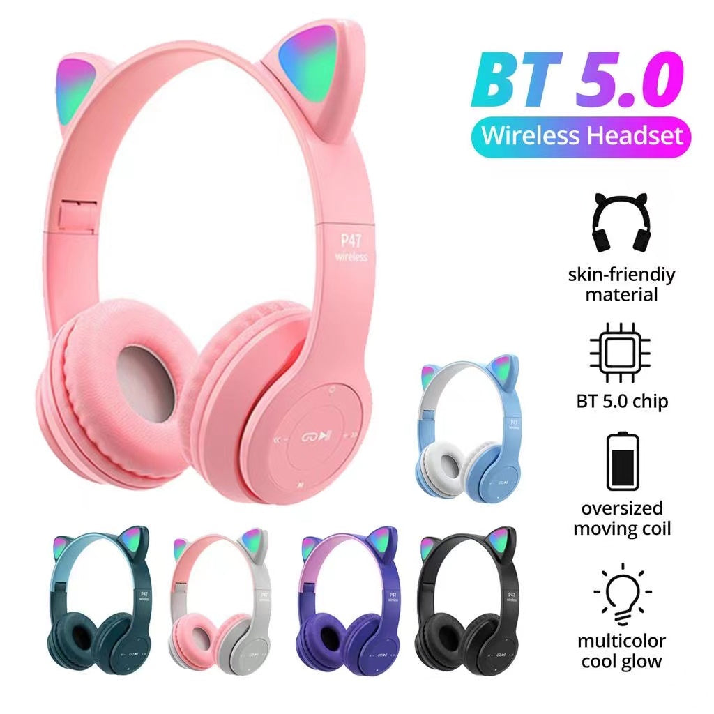 سماعات بلوتوث أذن قطة P47M لاسلكية LED مضيئة - Casque Bluetooth Sans Fil P47M Oreilles de Chat LED Lumineuses
