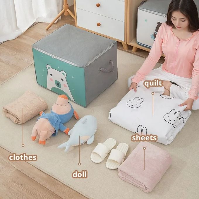 حقيبة تخزين ملابس قابلة للطي بنقوش كرتونية سعة كبيرة - Sac de Rangement Pliable Vêtements Grande Capacité Motifs Animés