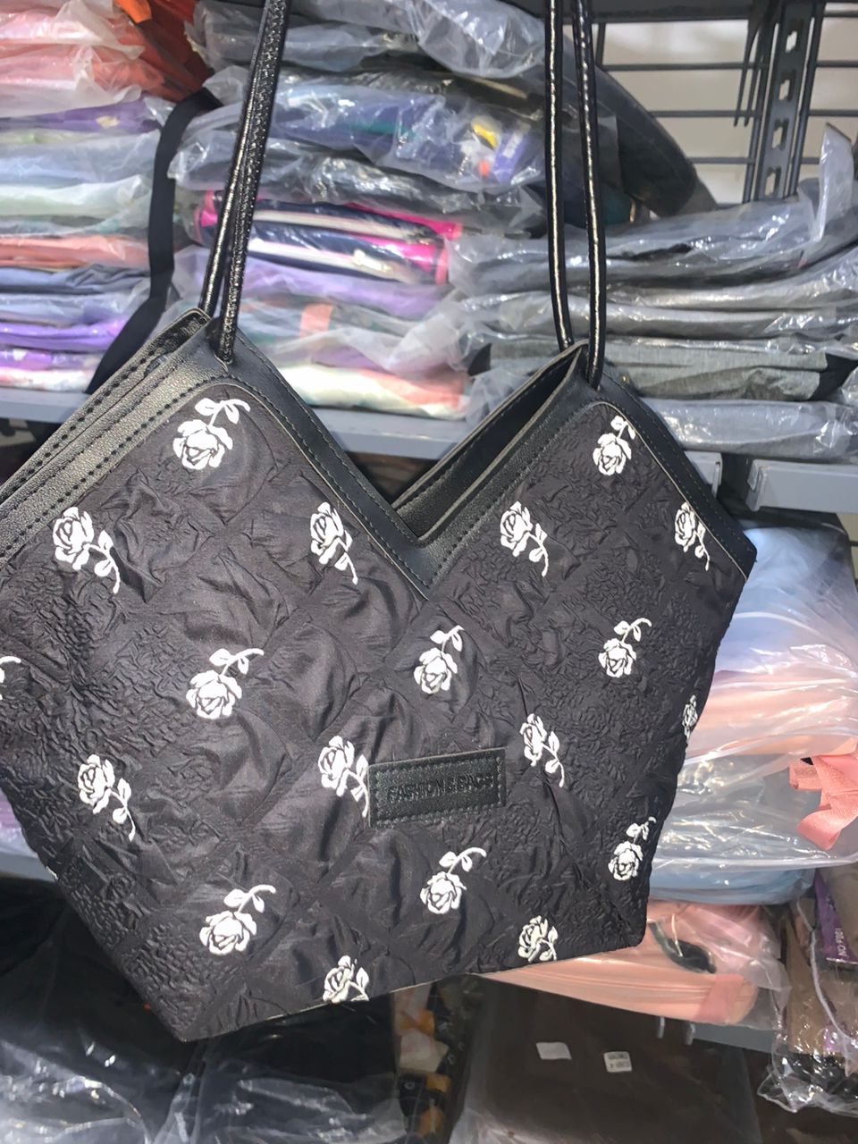 حقيبة يد نسائية من التويد بنقشة زهور | Quickdz Shop - Sac à main femme en tweed motif floral | Quickdz Shop