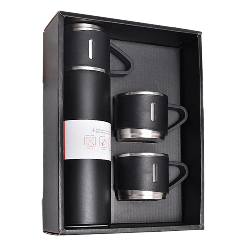 طقم ترمس حراري 500 مل مع 3 أكواب ستانلس ستيل - Ensemble Thermos 500ml avec 3 Tasses Thermiques en Acier Inoxydable