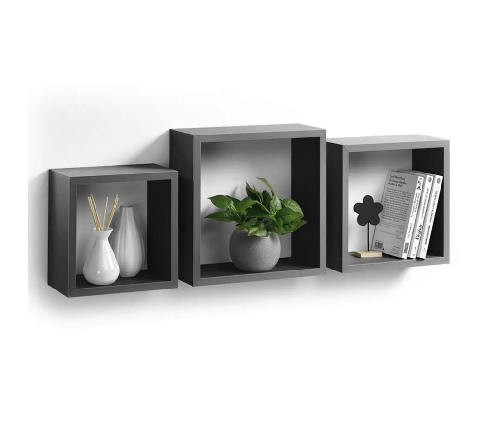 3 رفوف جدارية مربعة خشب MDF للديكور - أبيض/أسود - Lot de 3 Étagères Murales Carrées en Bois MDF - Décoration Moderne