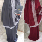 طقم صلاة نسائي 4 قطع برداء فضفاض وسجادة مبطنة مع غلاف للمصحف - Kit De Prière 4 Pieces Pour Femmes En Tissu Doux Et Confortable