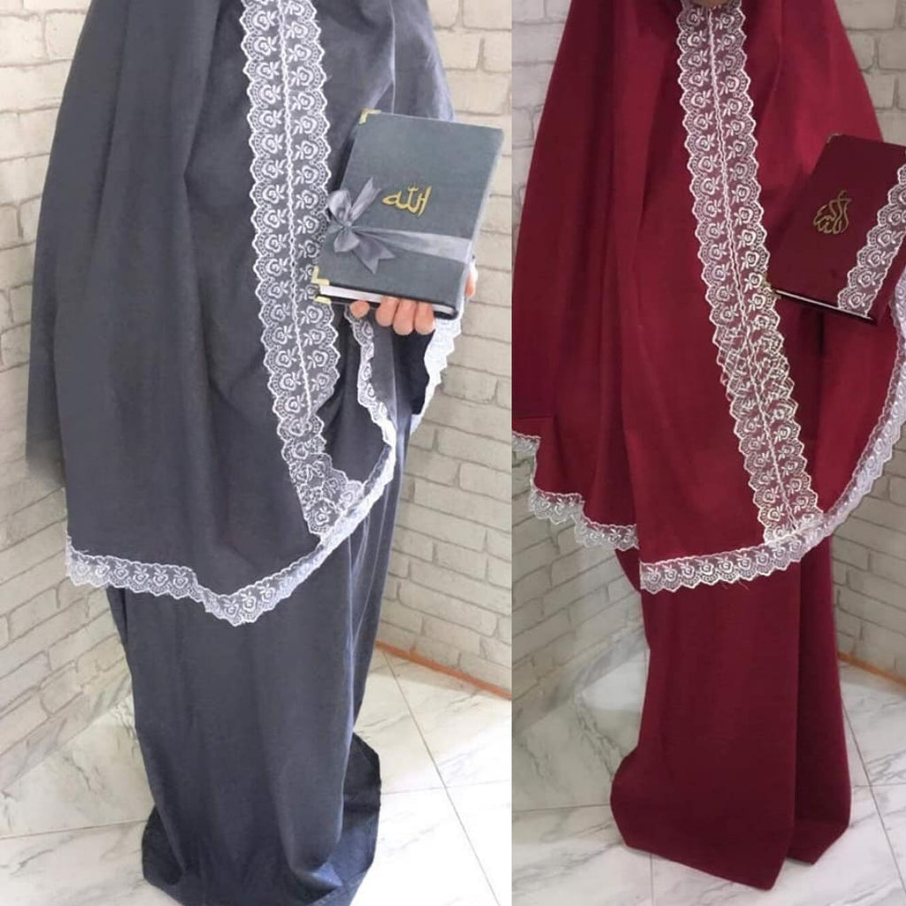 طقم صلاة نسائي 4 قطع برداء فضفاض وسجادة مبطنة مع غلاف للمصحف - Kit De Prière 4 Pieces Pour Femmes En Tissu Doux Et Confortable