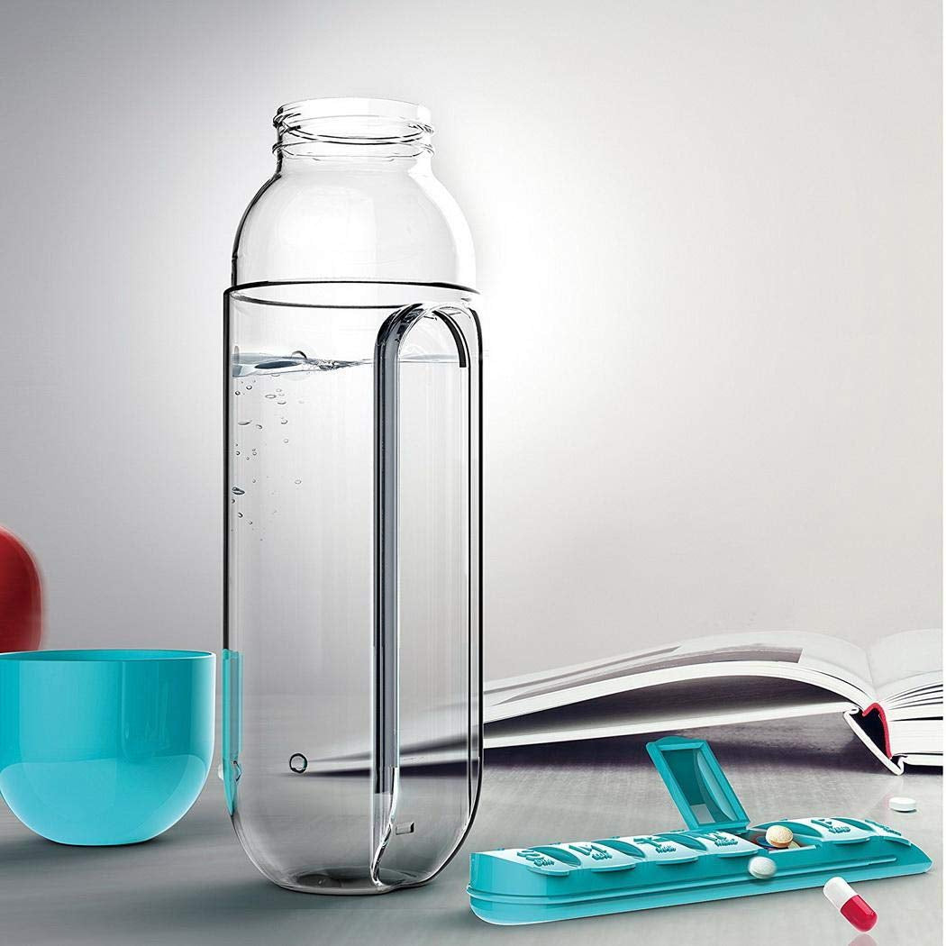 منظم أدوية وزجاجة ماء محمولة 600 مل - Organisateur de Médicaments & Bouteille d'Eau Portable 600ML