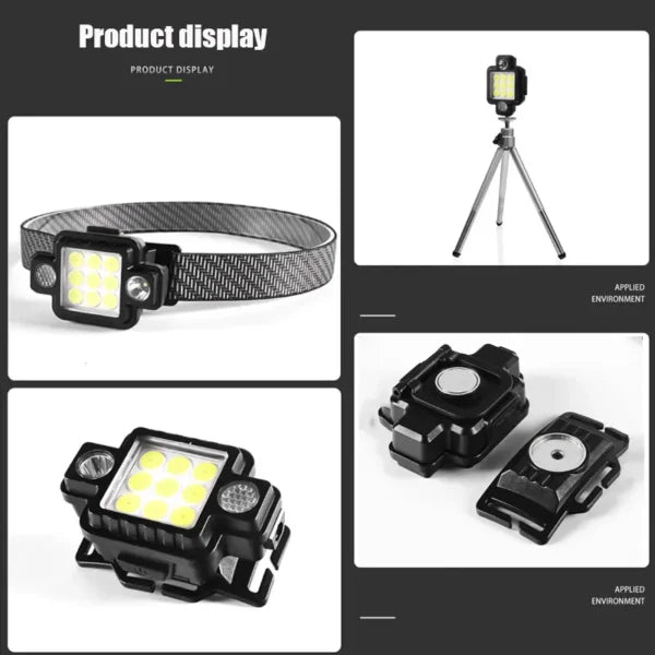 كشاف رأس LED متعدد الوظائف COB+XPG مغناطيسي USB-C من Quickdz Shop - Lampe Frontale LED COB+XPG Multifonction Magnétique USB-C Quickdz Shop