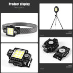 كشاف رأس LED متعدد الوظائف COB+XPG مغناطيسي USB-C من Quickdz Shop - Lampe Frontale LED COB+XPG Multifonction Magnétique USB-C Quickdz Shop