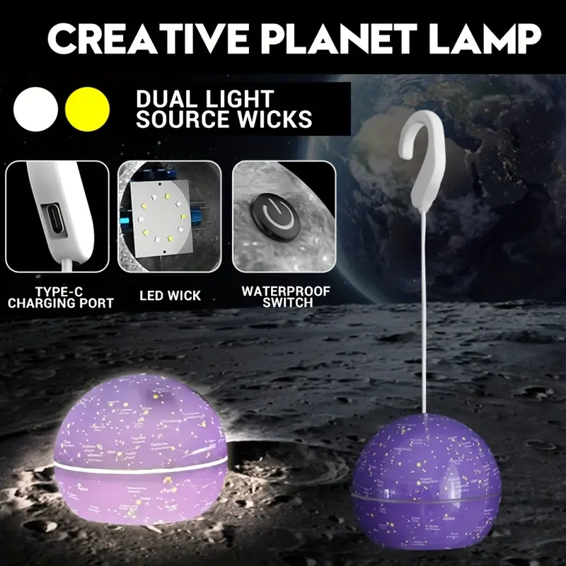 Lampe Led Suspendue En Forme De Boule Décorative, Rechargeable Par Usb, Pour Camping Intérieur Et Extérieur, En Forme De Lune Ou De Terre, 1 Pièce