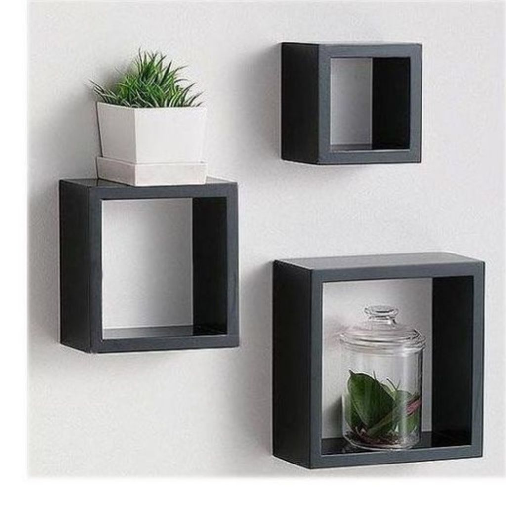 3 رفوف جدارية مربعة خشب MDF للديكور - أبيض/أسود - Lot de 3 Étagères Murales Carrées en Bois MDF - Décoration Moderne