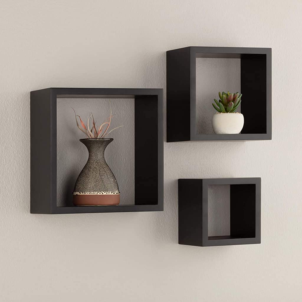 3 رفوف جدارية مربعة خشب MDF للديكور - أبيض/أسود - Lot de 3 Étagères Murales Carrées en Bois MDF - Décoration Moderne