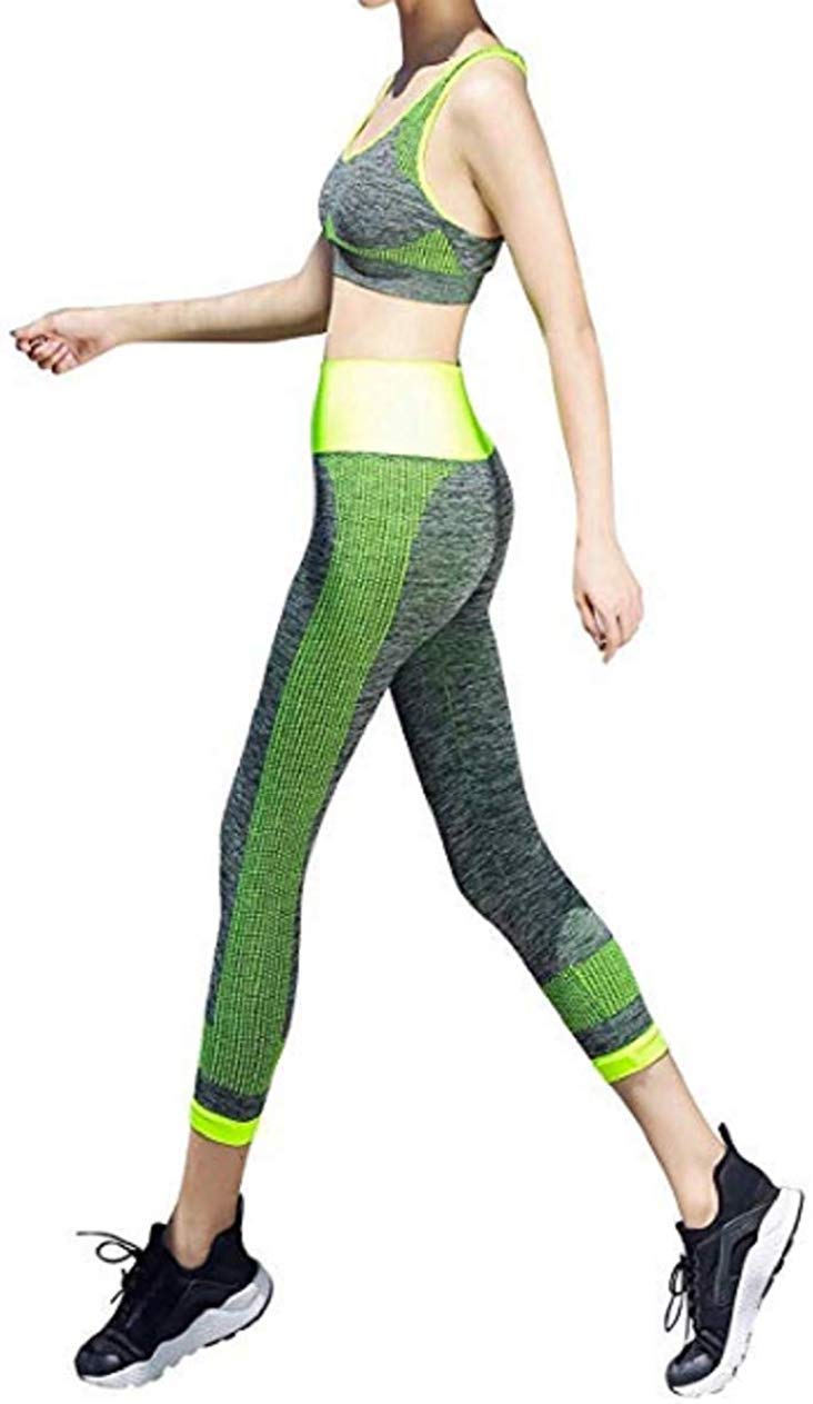 طقم رياضي مرن قطعتين: حمالة صدر وبنطال لياقة - Tenue de sport Extensible 2 Pcs Soutien-Gorge et Pantalon de Fitness