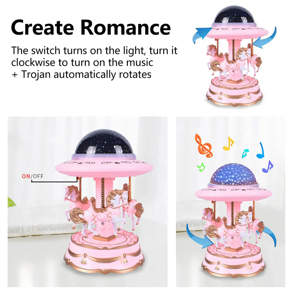 صندوق موسيقى دوار مع جهاز عرض نجوم - Quickdz Shop - Boîte à Musique Carrousel Lumineuse avec Projecteur Étoiles - Quickdz Shop