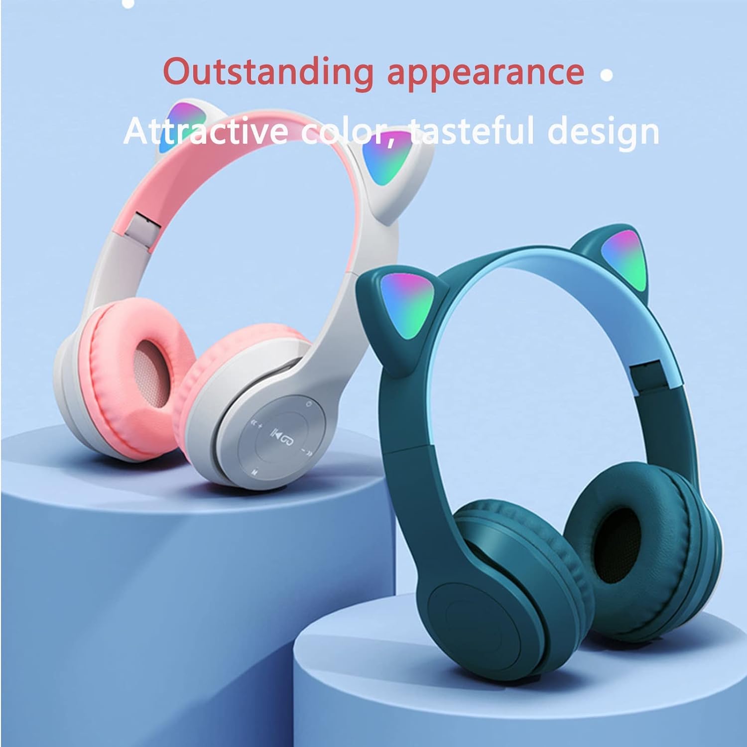 سماعات بلوتوث أذن قطة P47M لاسلكية LED مضيئة - Casque Bluetooth Sans Fil P47M Oreilles de Chat LED Lumineuses