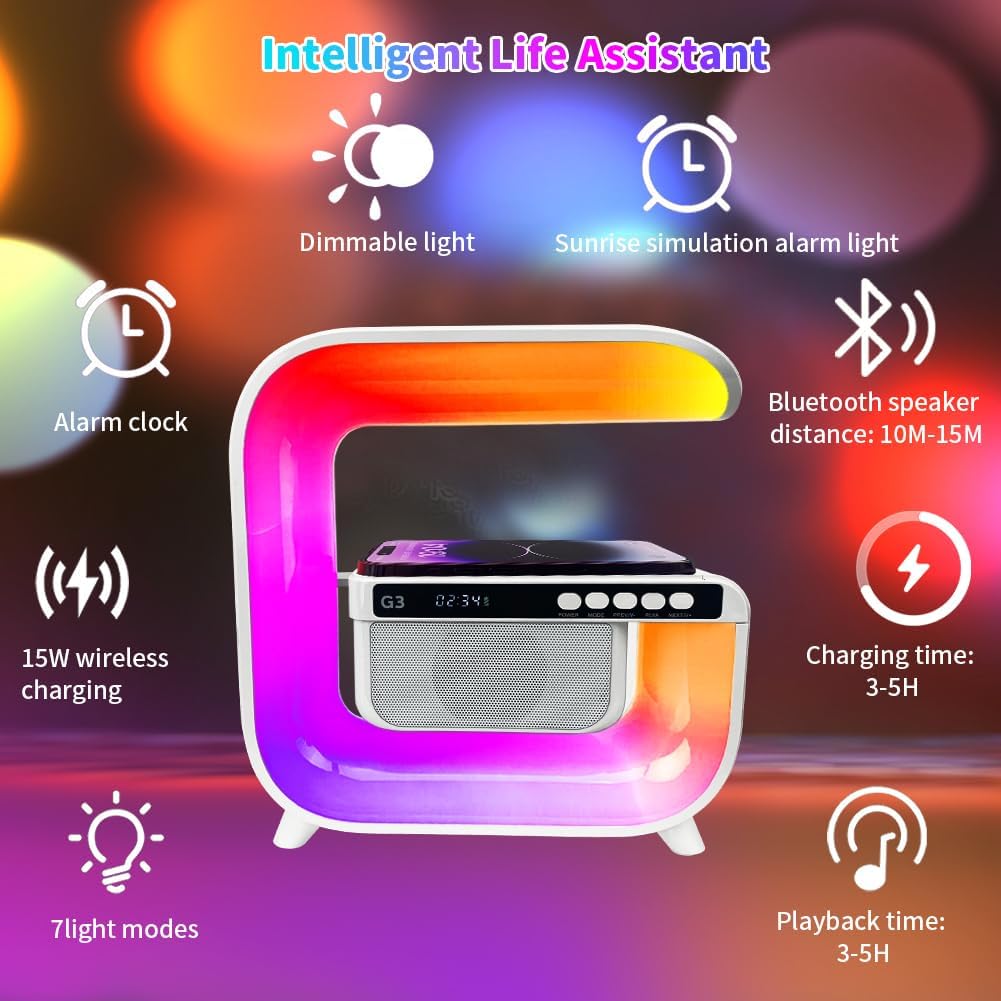 منبه ذكي RGB مع شاحن لاسلكي ومكبر صوت بلوتوث 5.0 - XM-G3 - Réveil Intelligent RGB avec Chargeur Sans Fil et Haut-parleur Bluetooth 5.0 - XM-G3