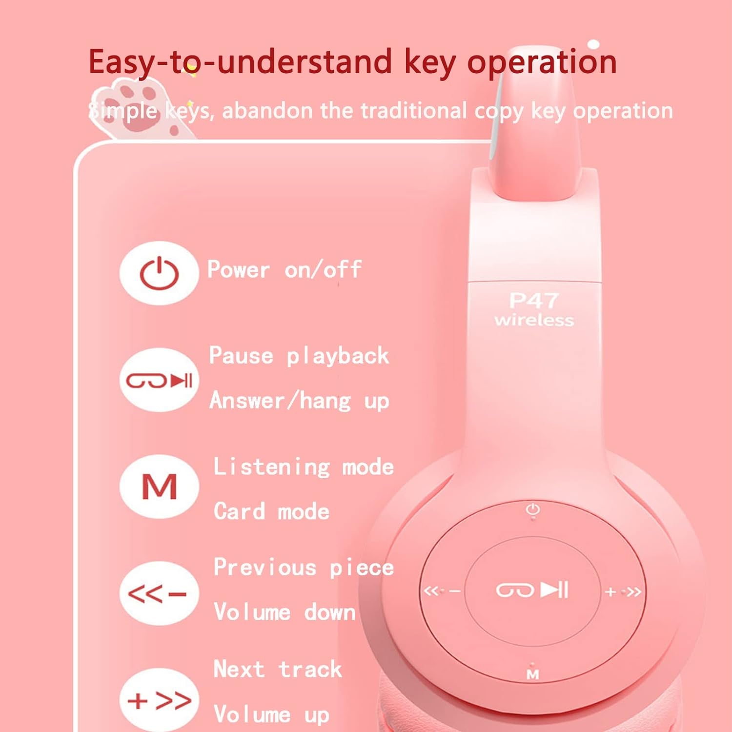 سماعات بلوتوث أذن قطة P47M لاسلكية LED مضيئة - Casque Bluetooth Sans Fil P47M Oreilles de Chat LED Lumineuses