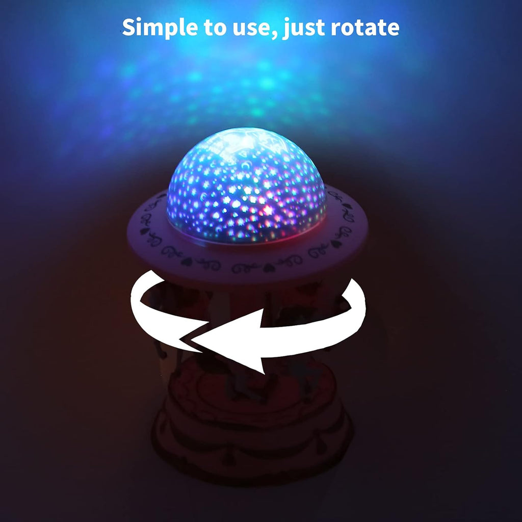 صندوق موسيقى دوار مع جهاز عرض نجوم - Quickdz Shop - Boîte à Musique Carrousel Lumineuse avec Projecteur Étoiles - Quickdz Shop