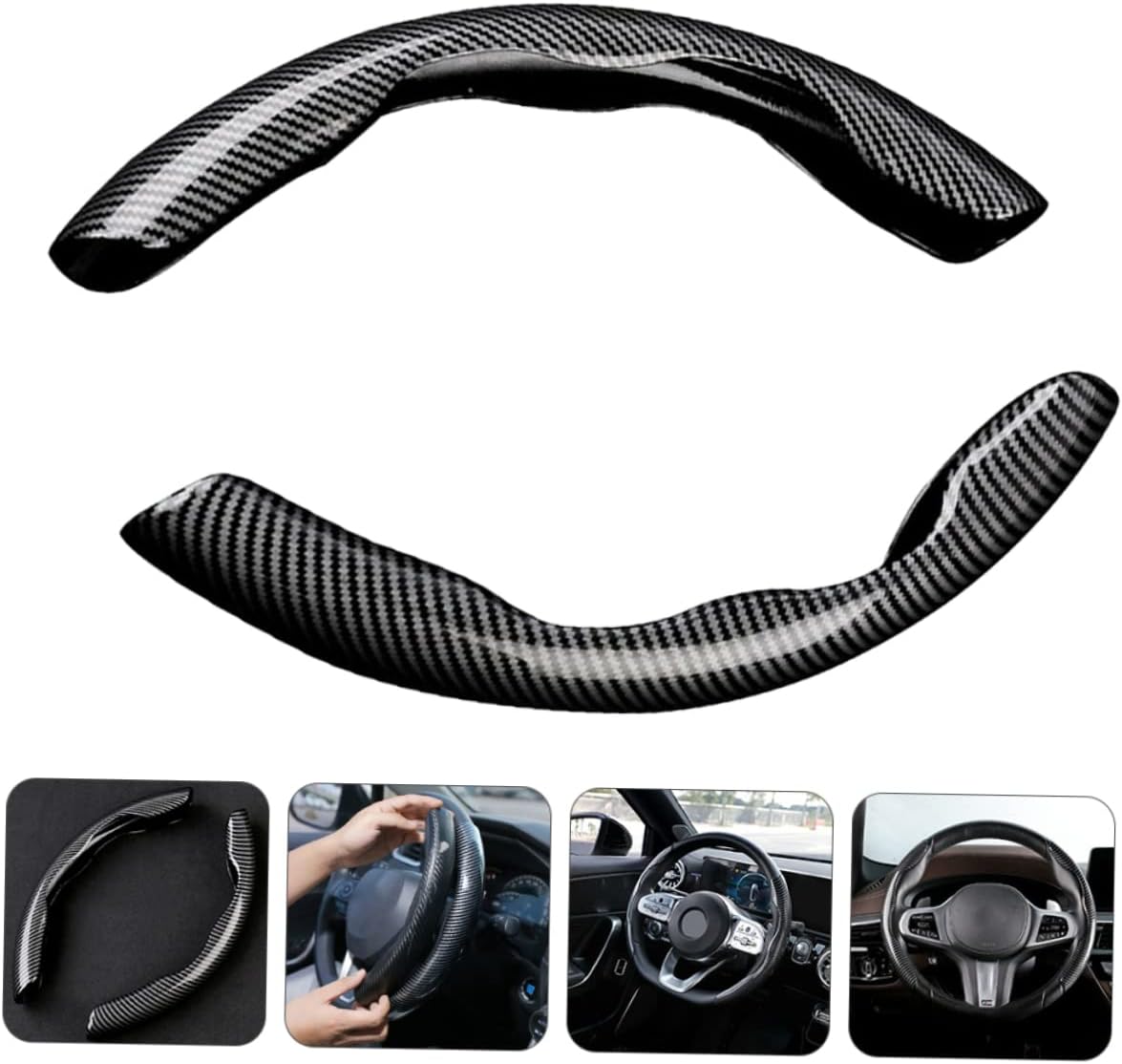 2 Pcs Housse de Volant Voiture antidérapant Noir carbon