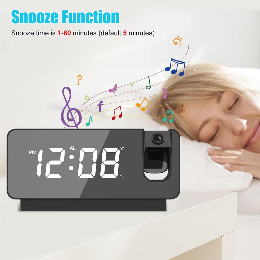 ساعة منبه رقمية LED ذكية مع جهاز عرض 180° ودرجة حرارة USB - Réveil Numérique LED Intelligent avec Projecteur 180° Température USB