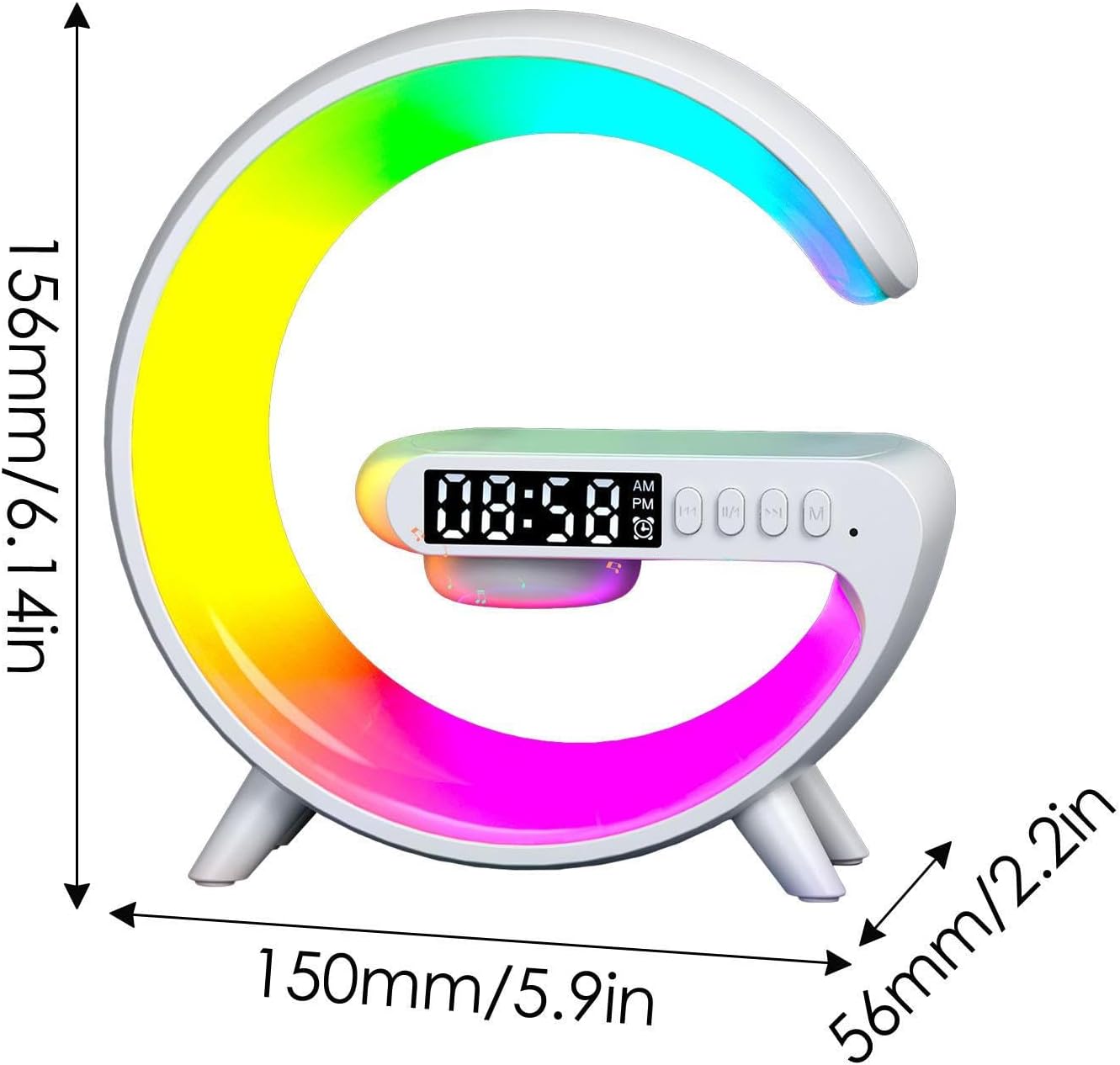 راديو ساعة ذكي G63 مع شحن لاسلكي، بلوتوث ومكبر صوت RGB - أبيض - Réveil Intelligent G63 Bluetooth | Charge Sans Fil 15W | Haut-Parleur RGB - Blanc