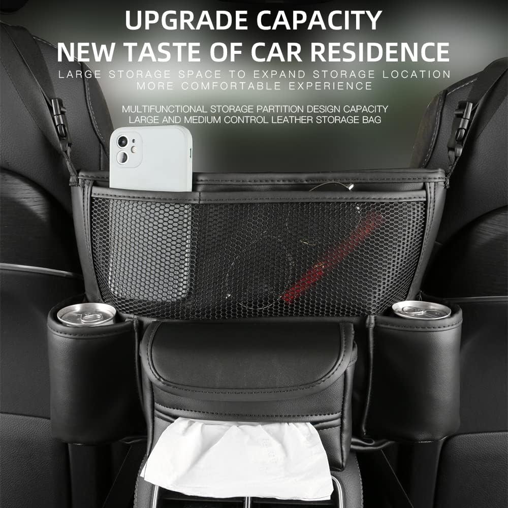 حقيبة تخزين مركزية فاخرة من جلد النابا لمقعد السيارة - Sac de Rangement Central en Cuir Nappa pour Siège Auto