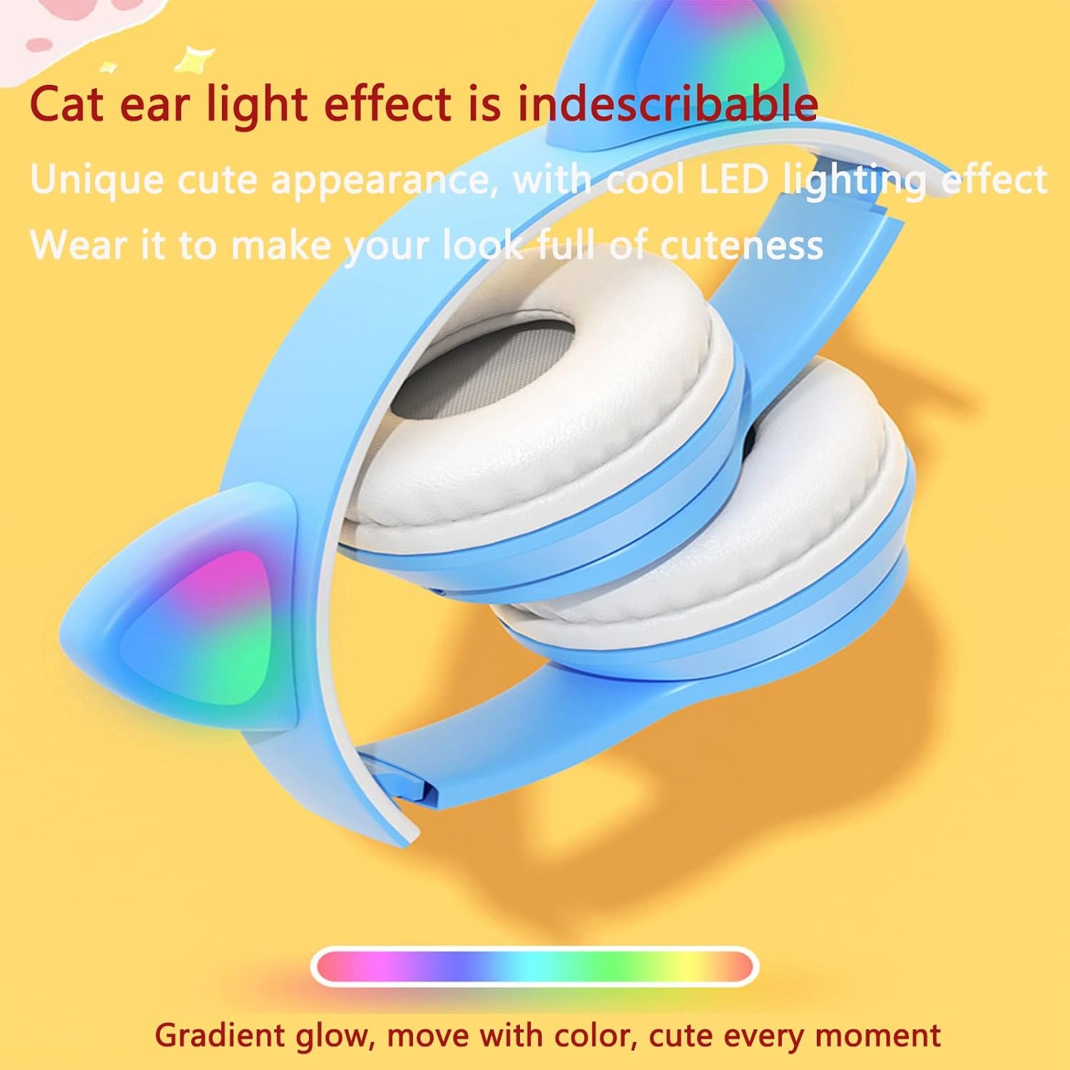 سماعات بلوتوث أذن قطة P47M لاسلكية LED مضيئة - Casque Bluetooth Sans Fil P47M Oreilles de Chat LED Lumineuses