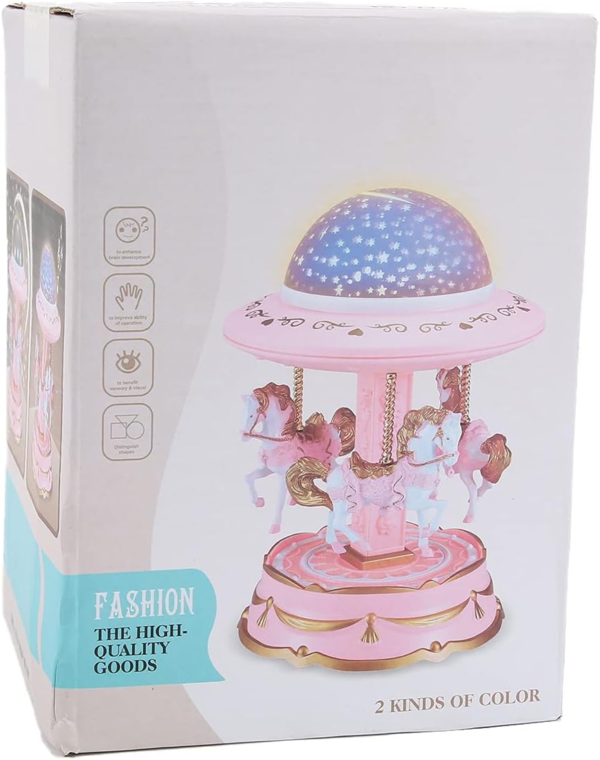 صندوق موسيقى دوار مع جهاز عرض نجوم - Quickdz Shop - Boîte à Musique Carrousel Lumineuse avec Projecteur Étoiles - Quickdz Shop