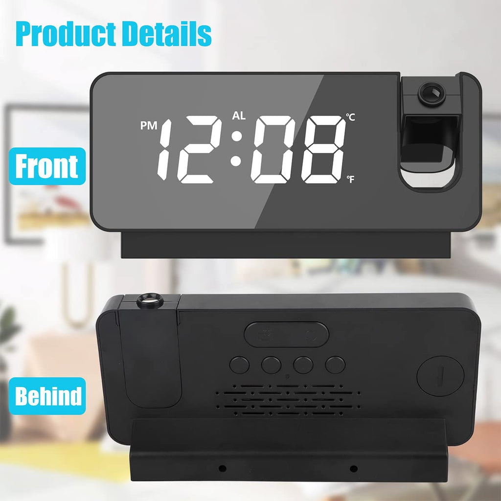ساعة منبه رقمية LED ذكية مع جهاز عرض 180° ودرجة حرارة USB - Réveil Numérique LED Intelligent avec Projecteur 180° Température USB