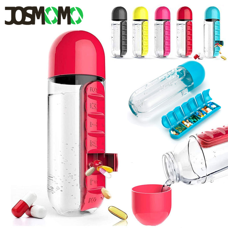 منظم أدوية وزجاجة ماء محمولة 600 مل - Organisateur de Médicaments & Bouteille d'Eau Portable 600ML