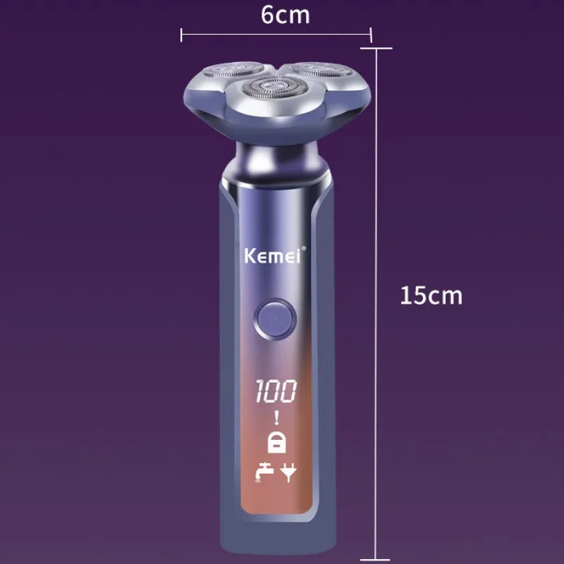 Kemei ماكينة حلاقة كهربائية للجسم للرجال، مقاومة للماء، شاشة LCD، نظام عائم ثلاثي الأبعاد، KM-1941s - Kemei Rasoir Électrique Corps Homme, Étanche, Écran LCD, Système Flottant 3D, KM-1941s