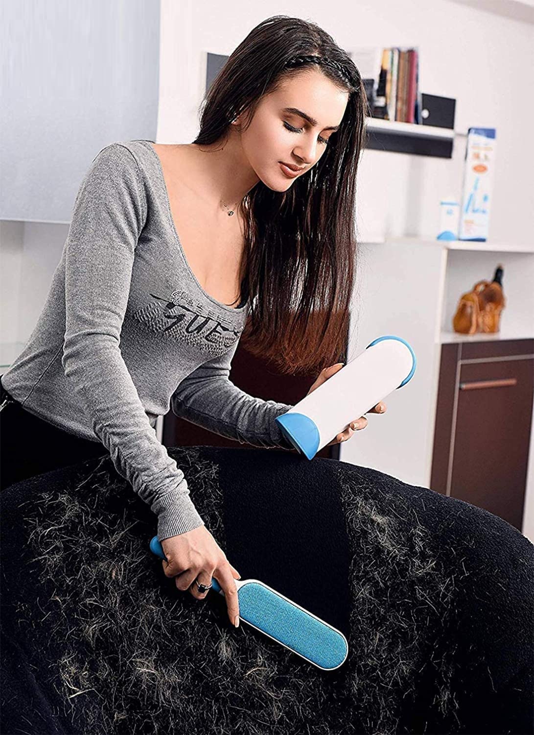Brosse double face pour enlever les poils d’animaux, la poussière et les peluches, vêtements, meubles, canapé, tapis – فرشاة لإزالة شعر الحيوانات الأليفة والغبار والوبر