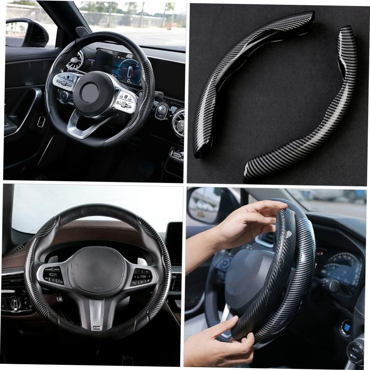 2 Pcs Housse de Volant Voiture antidérapant Noir carbon