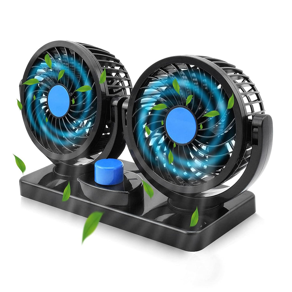 مروحة سيارة مزدوجة 12V دوارة 360° بسرعتين - Quickdz Shop - Double Ventilateur Voiture 12V Rotatif 360° 2 Vitesses - Quickdz Shop
