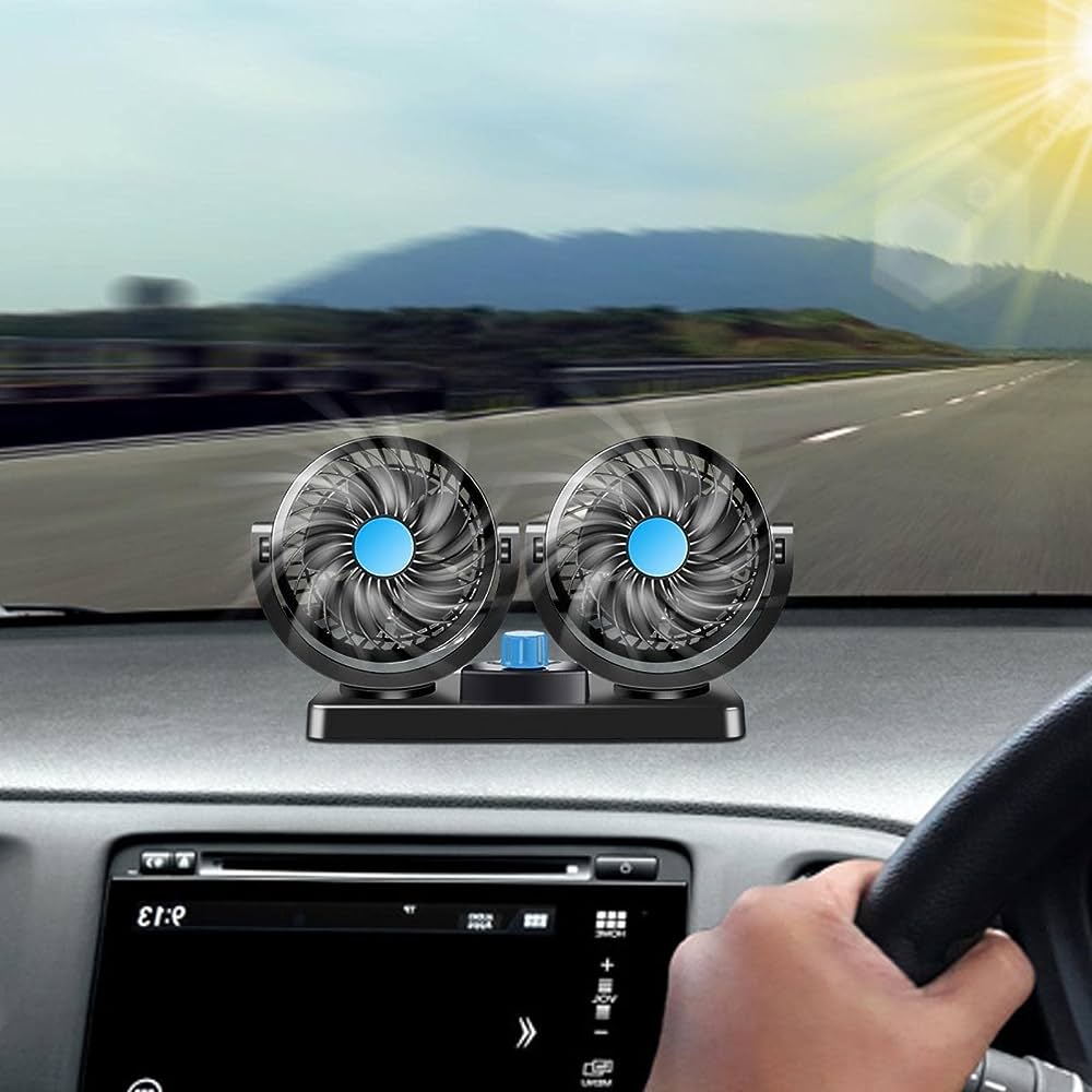 مروحة سيارة مزدوجة 12V دوارة 360° بسرعتين - Quickdz Shop - Double Ventilateur Voiture 12V Rotatif 360° 2 Vitesses - Quickdz Shop