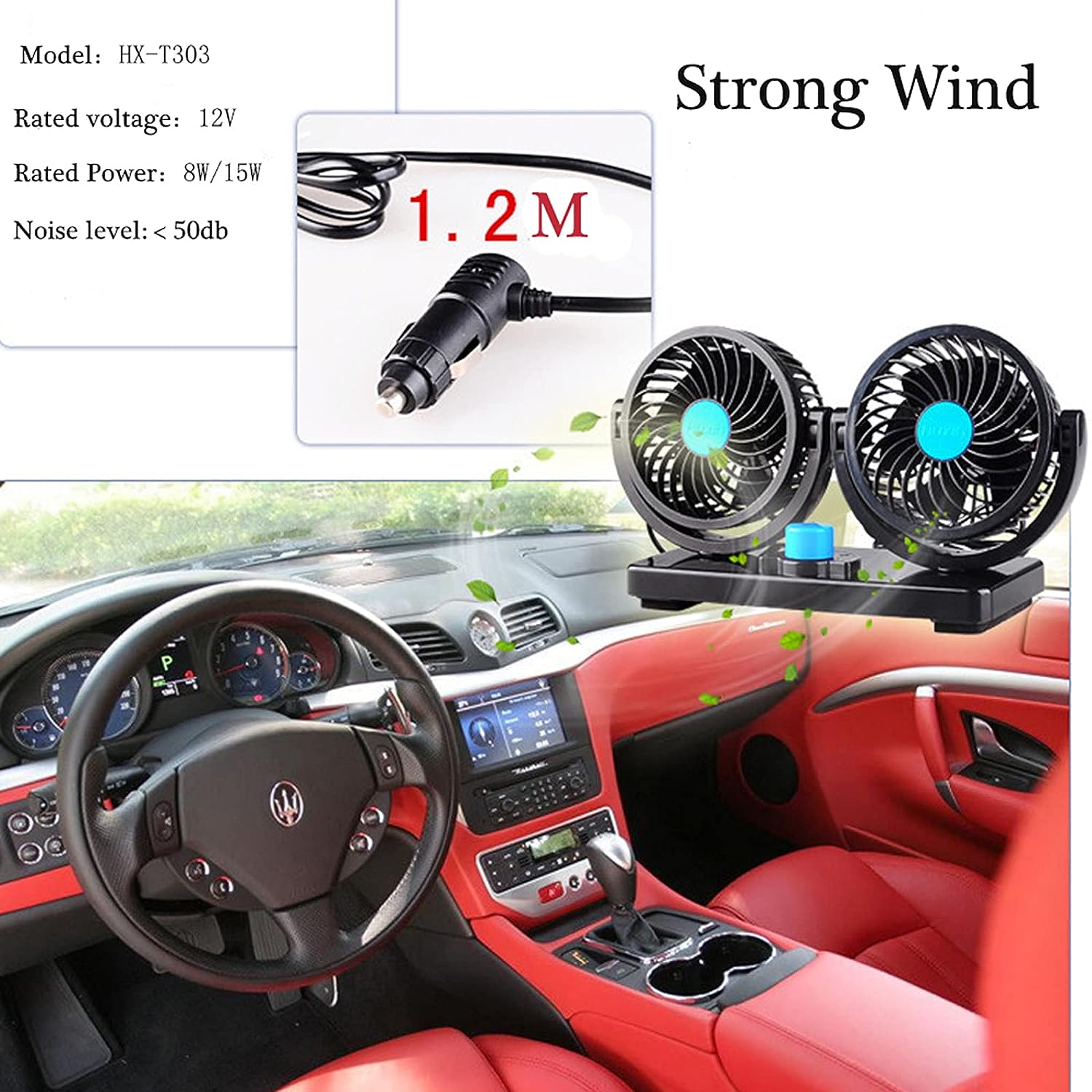 مروحة سيارة مزدوجة 12V دوارة 360° بسرعتين - Quickdz Shop - Double Ventilateur Voiture 12V Rotatif 360° 2 Vitesses - Quickdz Shop