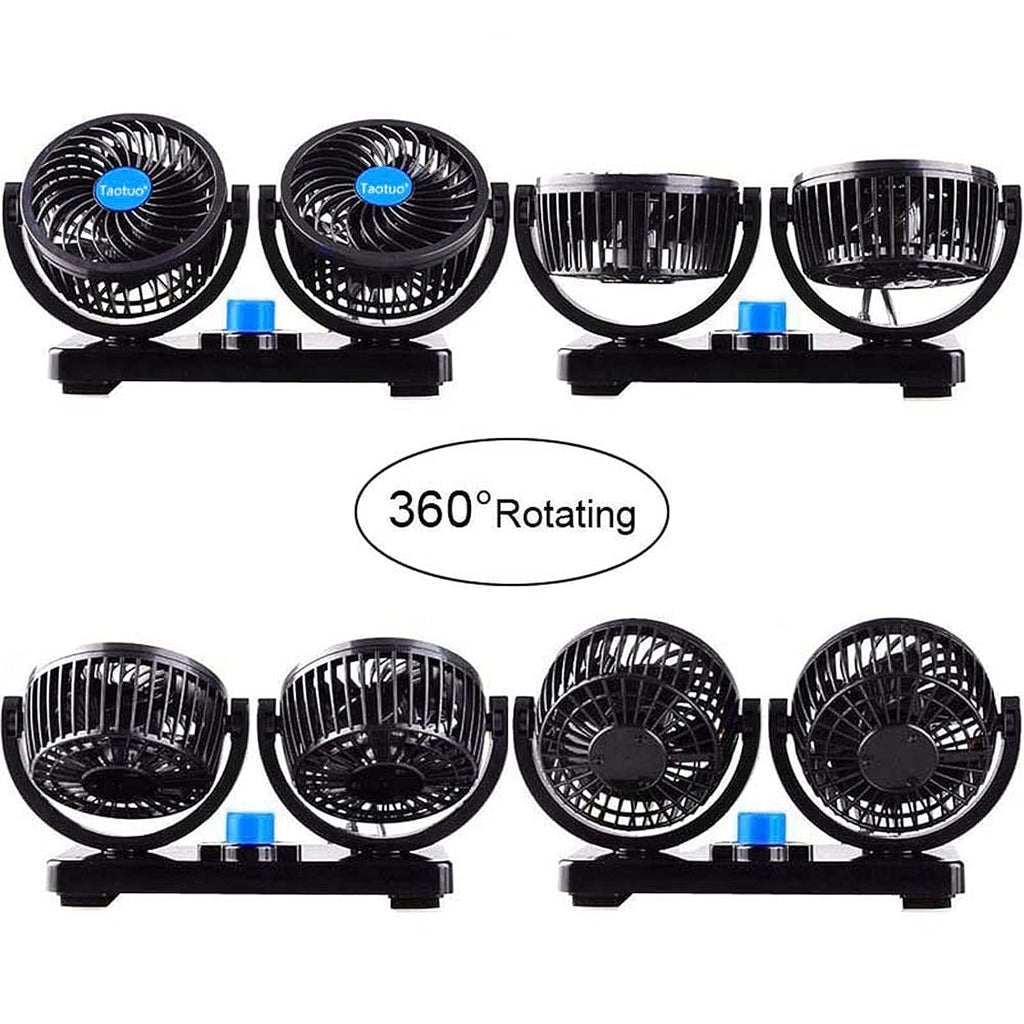 مروحة سيارة مزدوجة 12V دوارة 360° بسرعتين - Quickdz Shop - Double Ventilateur Voiture 12V Rotatif 360° 2 Vitesses - Quickdz Shop