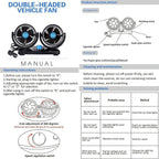 مروحة سيارة مزدوجة 12V دوارة 360° بسرعتين - Quickdz Shop - Double Ventilateur Voiture 12V Rotatif 360° 2 Vitesses - Quickdz Shop