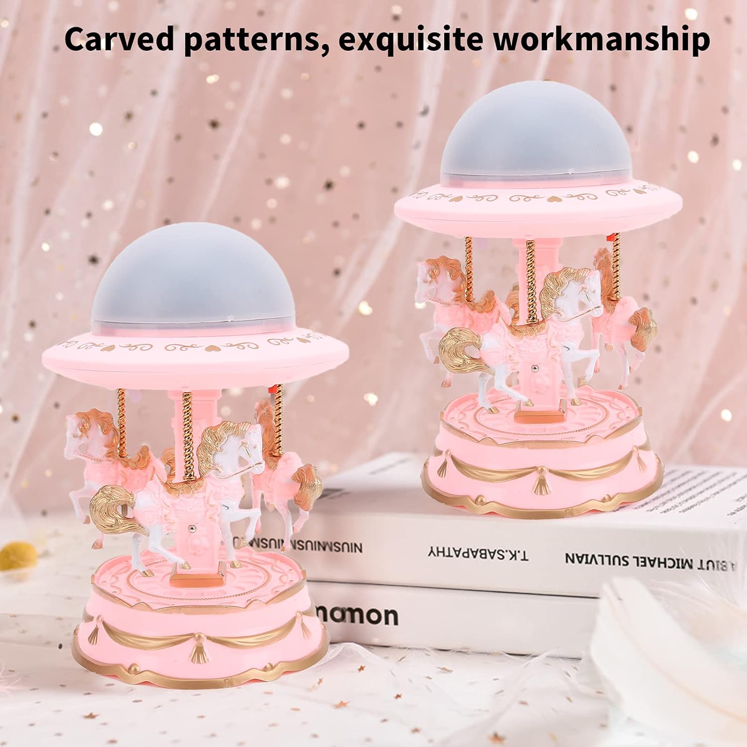 صندوق موسيقى دوار مع جهاز عرض نجوم - Quickdz Shop - Boîte à Musique Carrousel Lumineuse avec Projecteur Étoiles - Quickdz Shop