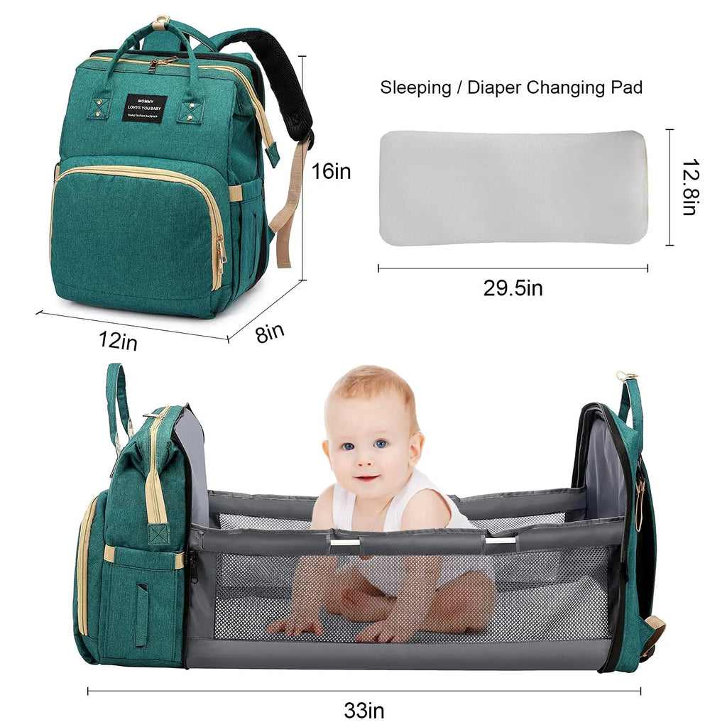 حقيبة حفاضات وسرير أطفال 3 في 1 قابلة للطي - Sac à dos à langer 3-en-1 pliable avec lit bébé