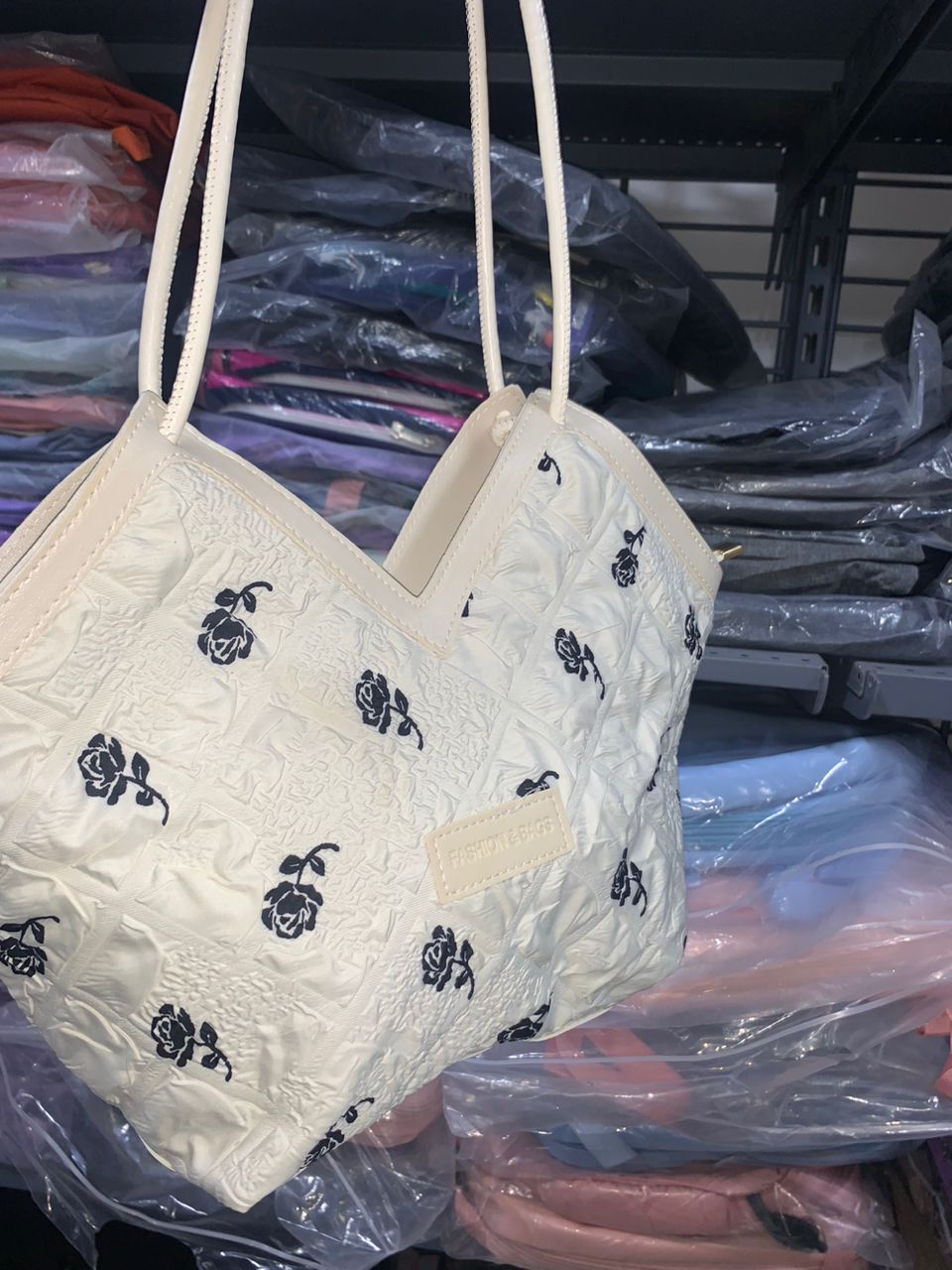 حقيبة يد نسائية من التويد بنقشة زهور | Quickdz Shop - Sac à main femme en tweed motif floral | Quickdz Shop